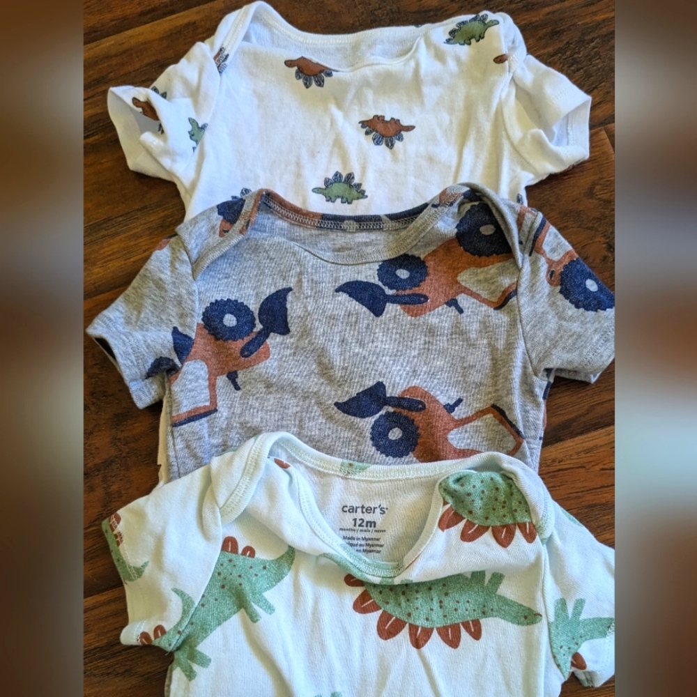 Carter's Kids Dinosaur And Tractor Print Bodysuits - White, Gray, Green